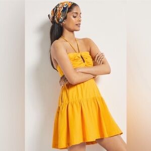 Anthropologie Emily Halter Mini Dress Yellow Orange Size Large